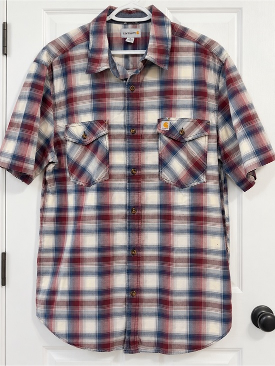 Carhartt Other - Carhartt Plaid Work Shirt Mens XL Short Sleeve Button Up Red Blue